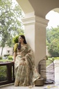 Lushkara Aqua Pearl Turquoise Floral Sequine Embroided Organza Saree with Sweetheart Neck Blouse