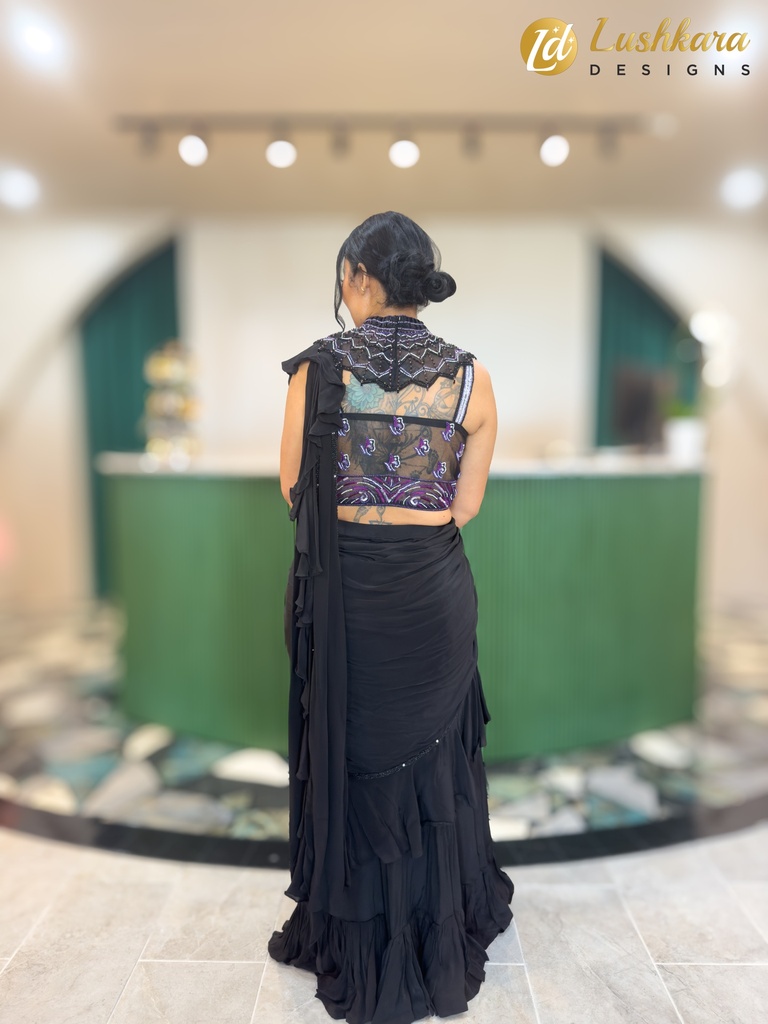 Lushkara Black Sequin-Embellished Saree