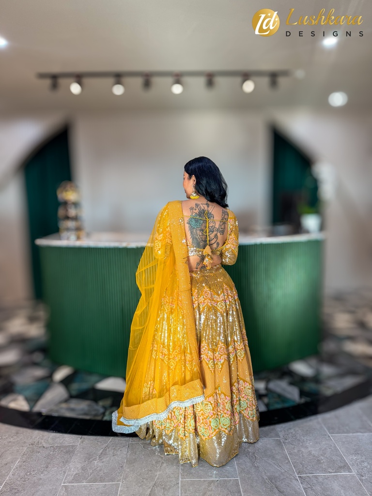 Lushkara Golden Yellow Embellished Lehenga