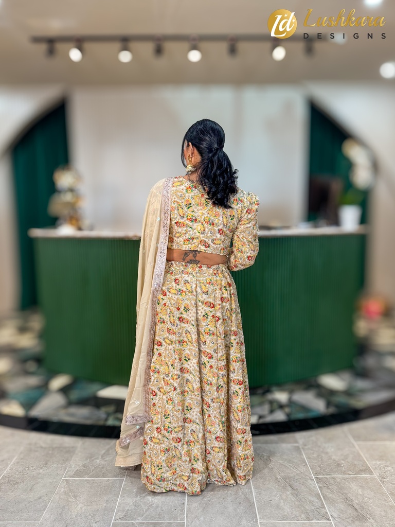 Lushkara Beige and Multicolor Embroidered Lehenga Set