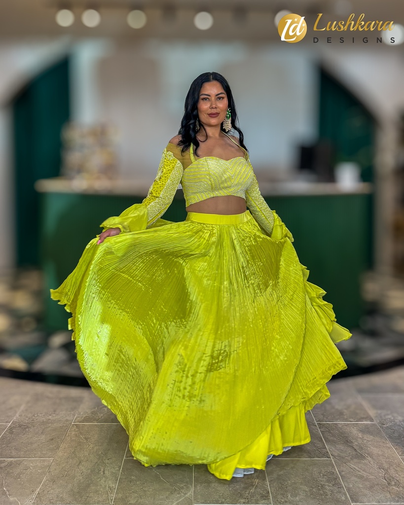 Lushkara Vibrant Neon Green Lehenga