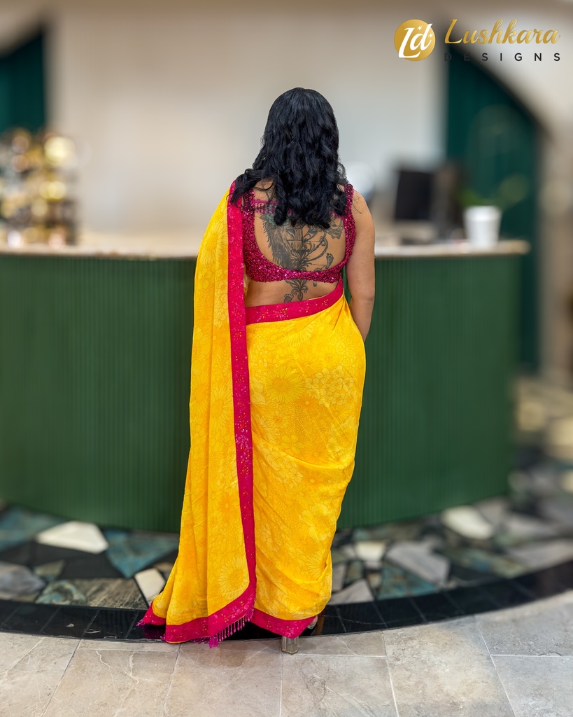 Lushkara Sunshine Yellow Saree