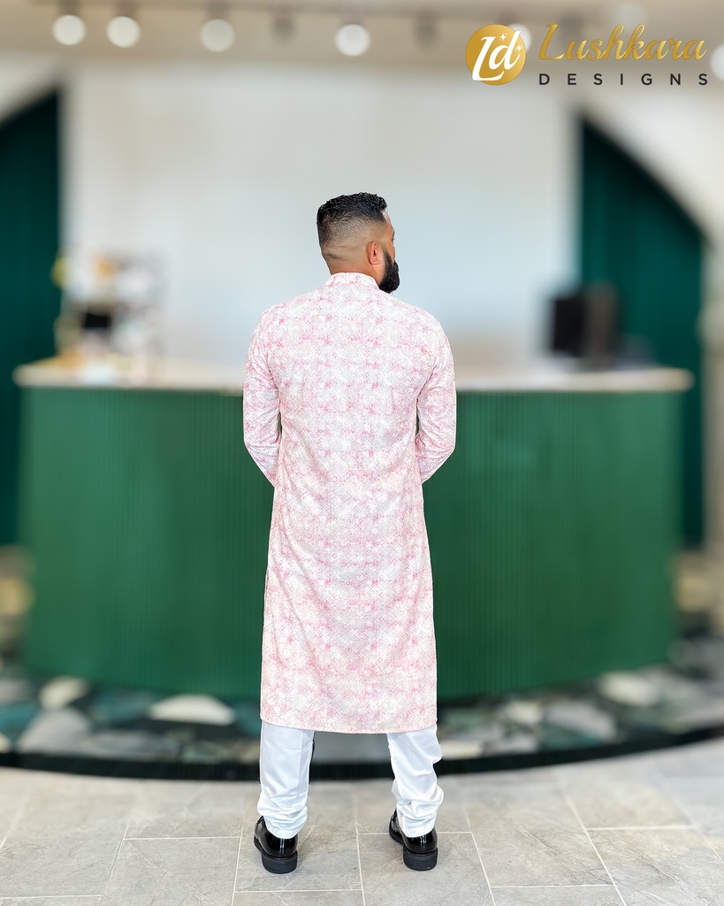 Lushkara Soft Pink Printed Kurta for Men