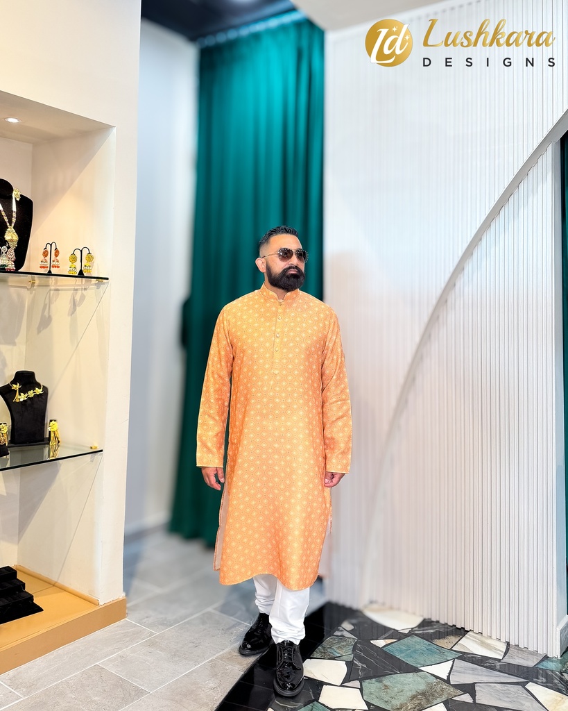 Lushkara Orange Festive Kurta for Men