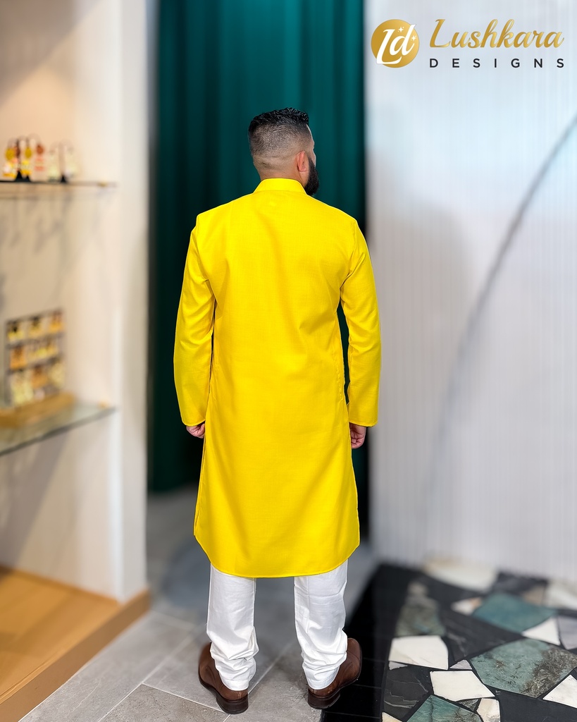 Lushkara Men's Vibrant Yellow Kurta Set