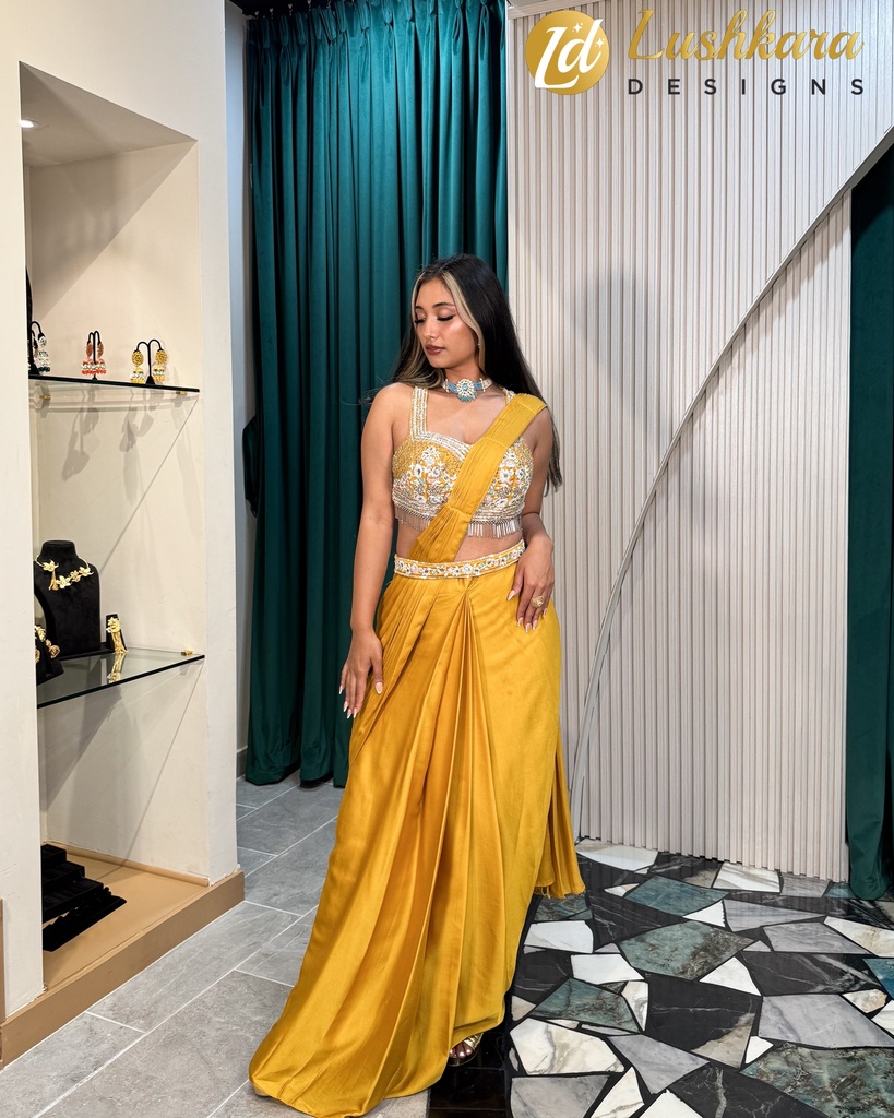 Lushkara Sunshine Saree Gown: Radiant & Contemporary