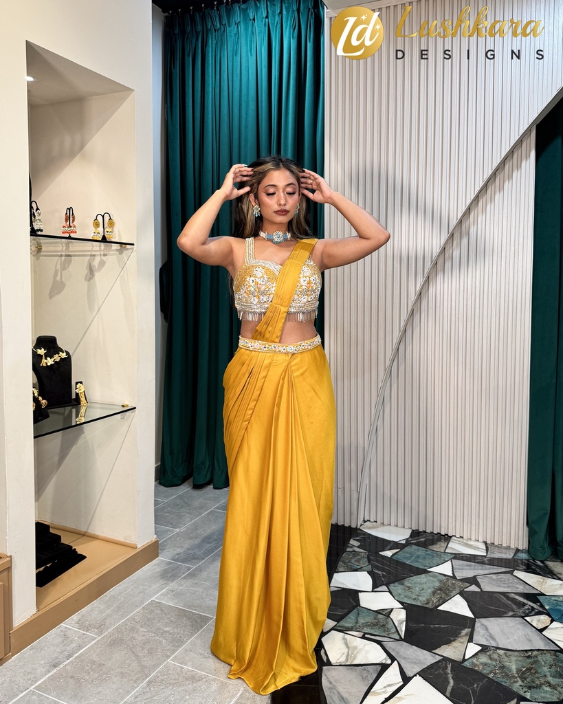 Lushkara Sunshine Saree Gown: Radiant & Contemporary