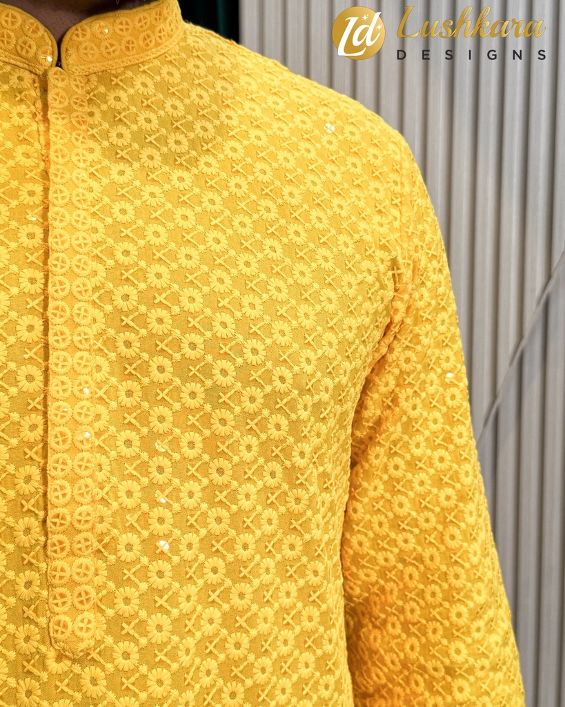 Lushkara Men's Yellow Kurta: Radiate Festive Vibes