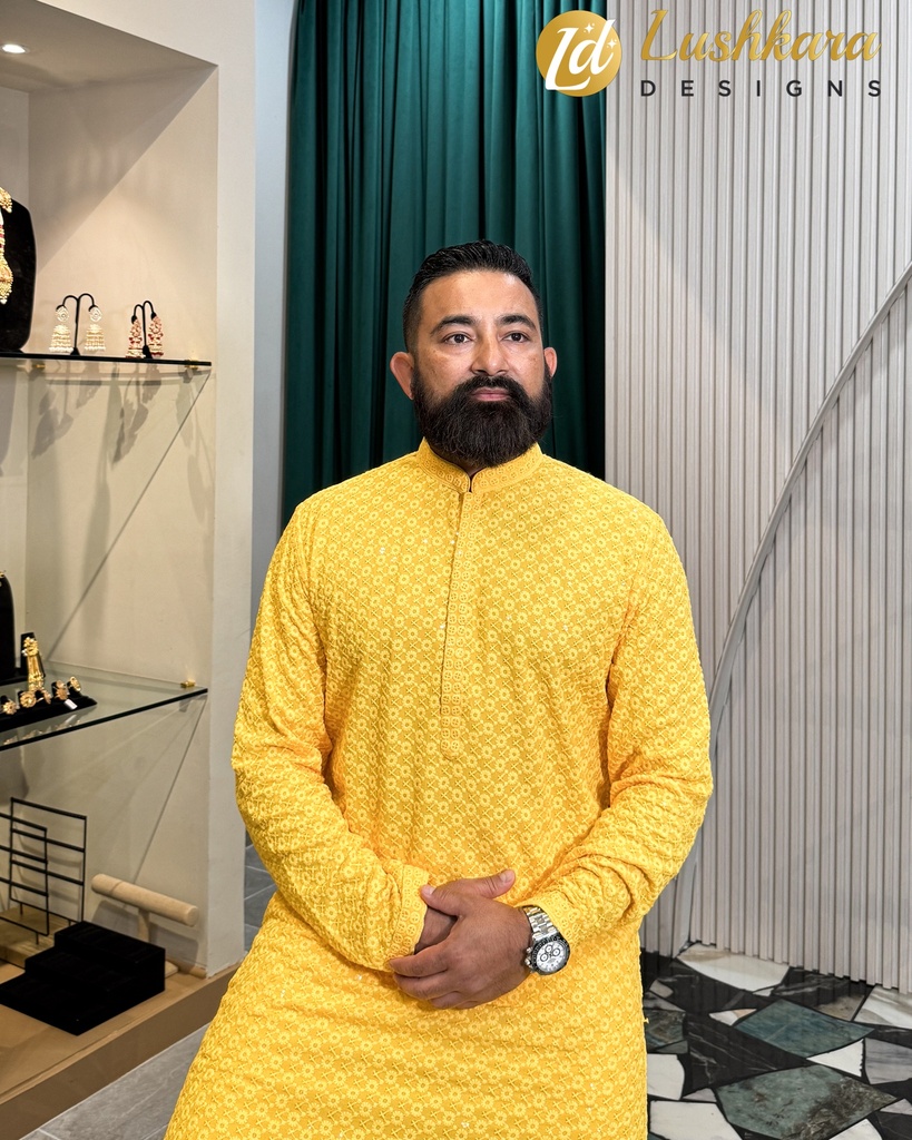 Lushkara Men's Yellow Kurta: Radiate Festive Vibes