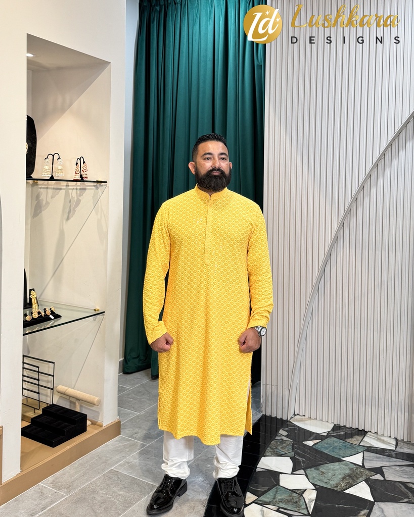 Lushkara Men's Yellow Kurta: Radiate Festive Vibes