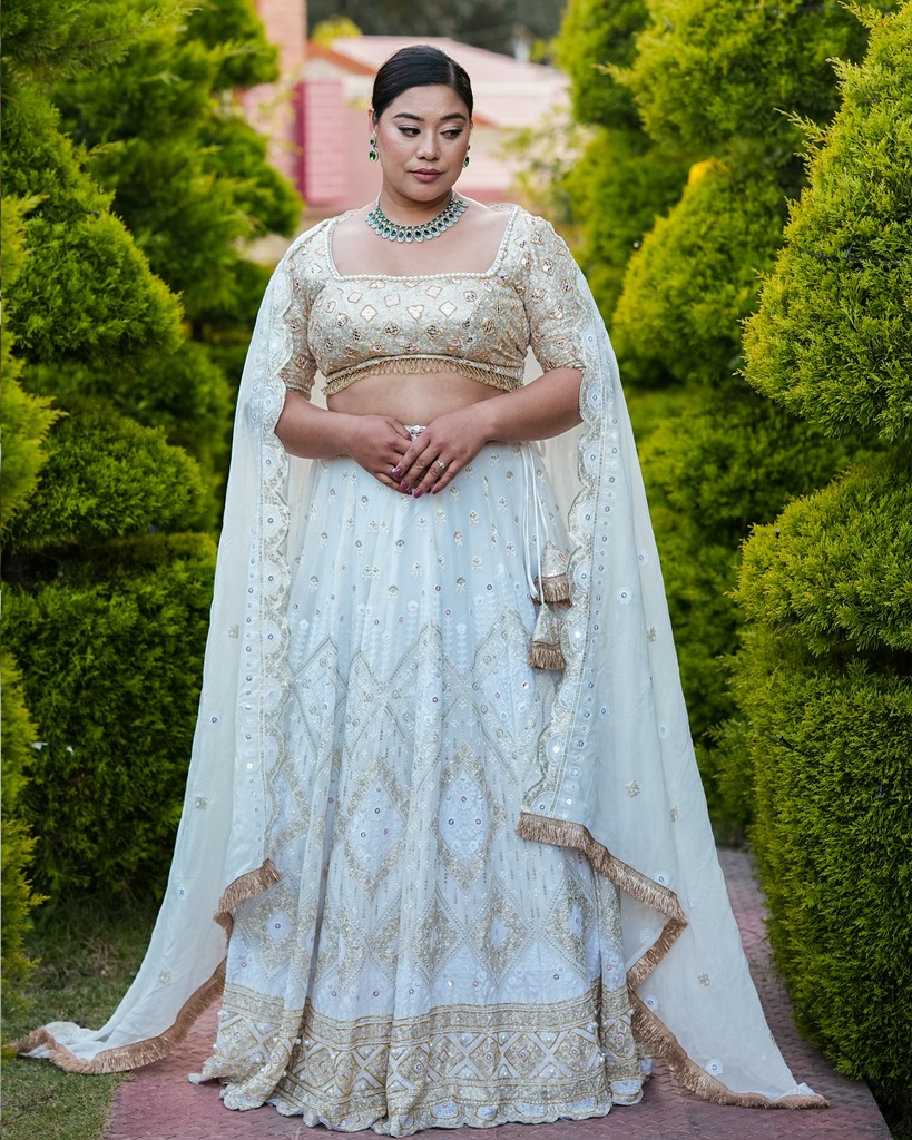 Lushkara Baby Blue Handwork Floral Sequined Lehenga with Heavy Worked Dupatta