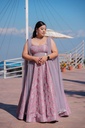 Lushkara Purple/Pink Gown - Dashing Raw Silk Gown with thread Embroidery with attached Drape