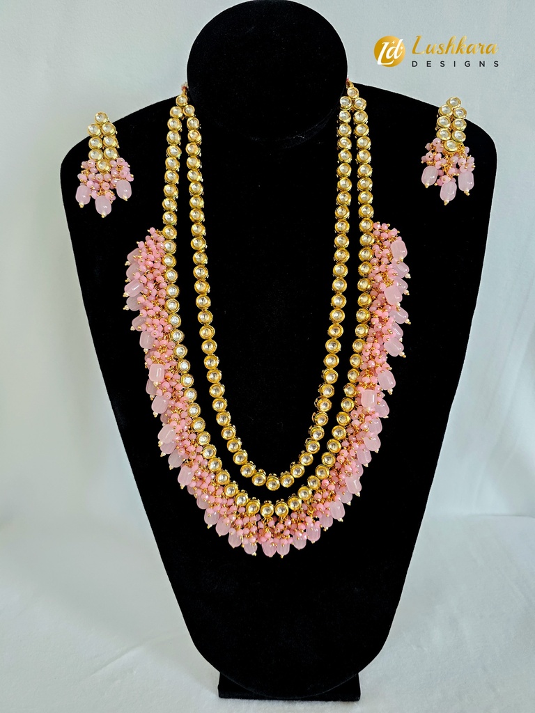 Lushkara Pink Polki Long Necklace Set