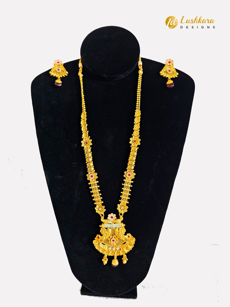 Lushkara Beautiful Flower Design Gold Long Necklace Set