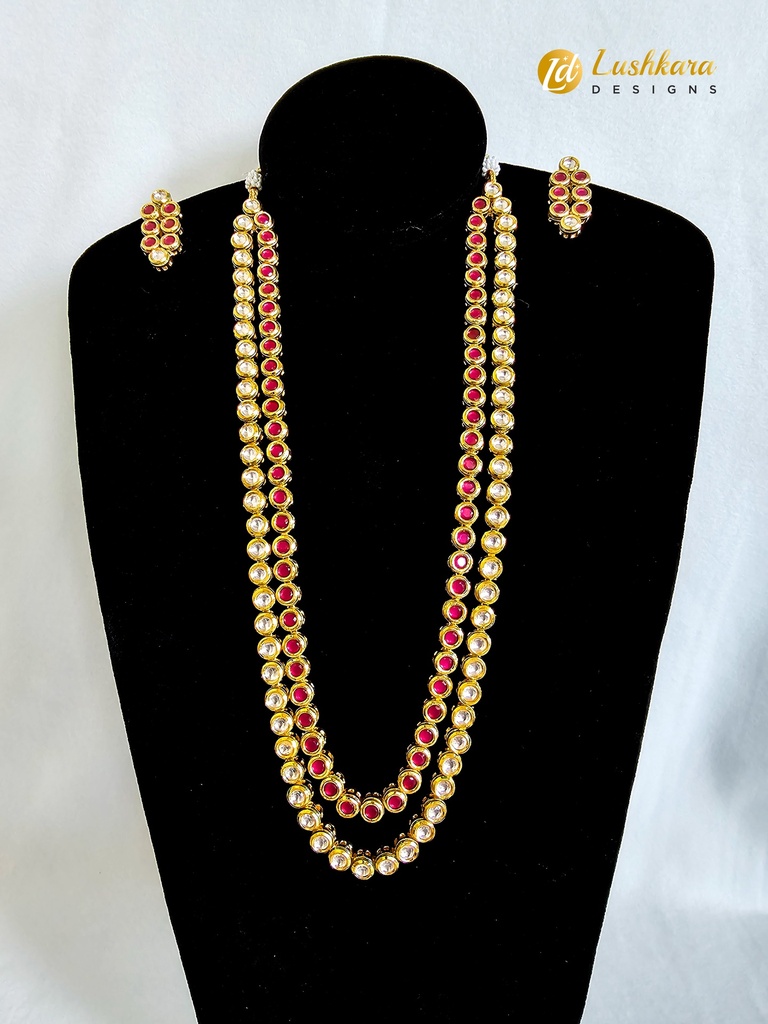 Red and White Kundan Polki Necklace Set