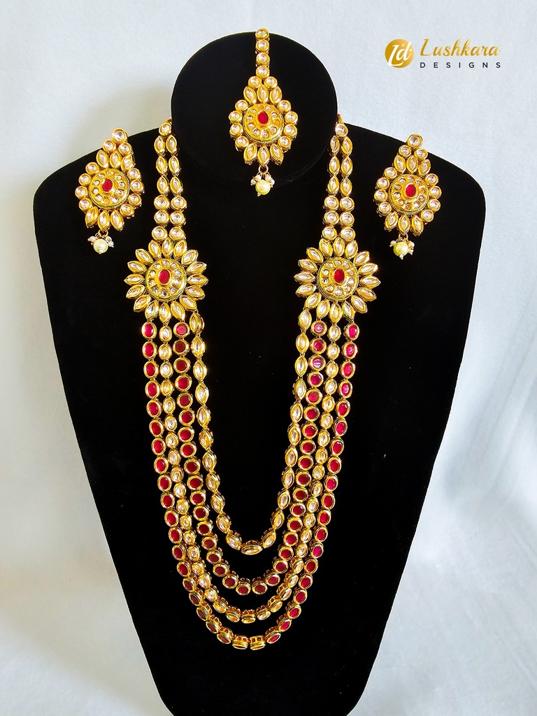 Lushkara Gold Kundan Red and White Necklace Set