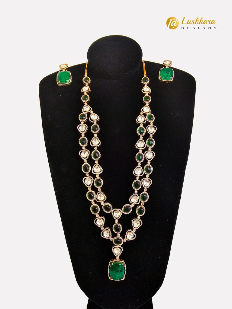 Lushkara Gold Kundan Necklace with Emerald Necklace Set