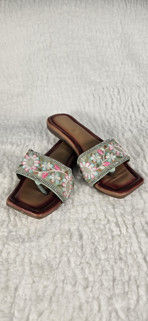 Lushkara Pastel Embroidered Floral Slide Sandals