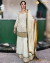 Lushkara Ivory and Gold Embroidered Sharara Set