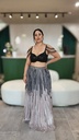 Lushkara Black Sequin Embellished Crop Top and Silver Ombre Skirt