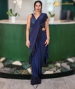 Lushkara Navy Blue Ruffled Saree