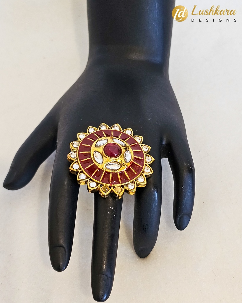 Lushkara Regal Red Kundan Floral Ring