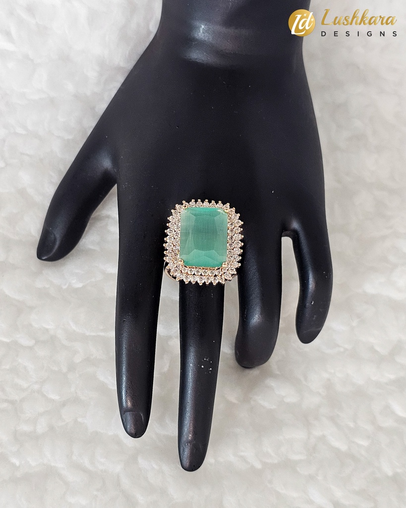 Lushkara Elegant Green Gemstone Halo Ring