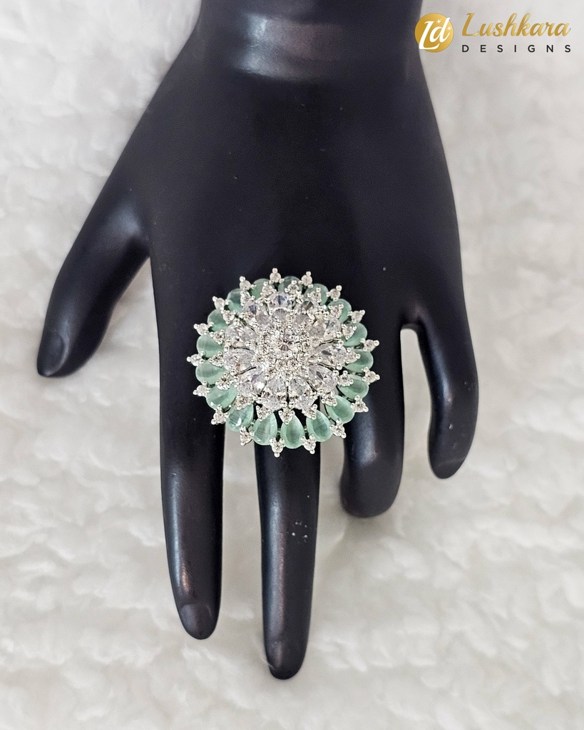 Lushkara Elegant Green and Clear Floral Ring