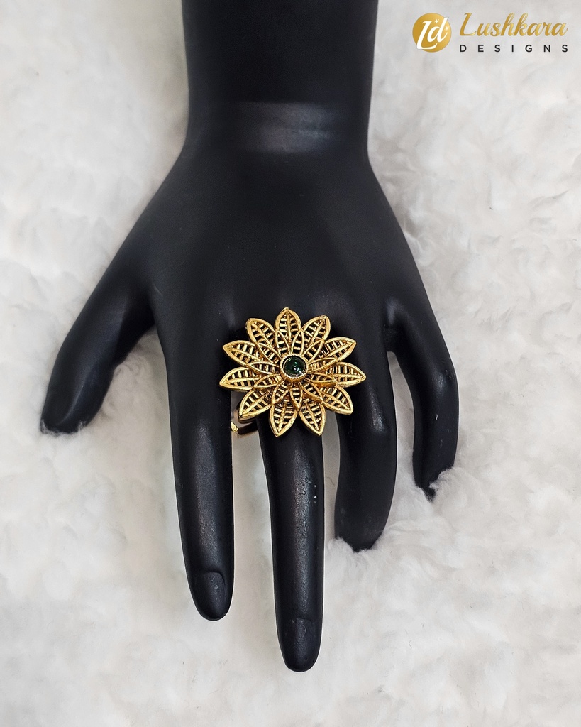 Lushkara Intricate Gold Floral Ring