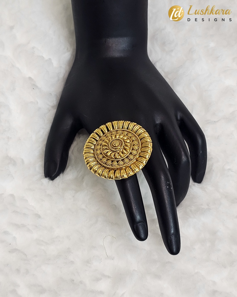 Lushkara Bold Gold Textured Statement Ring