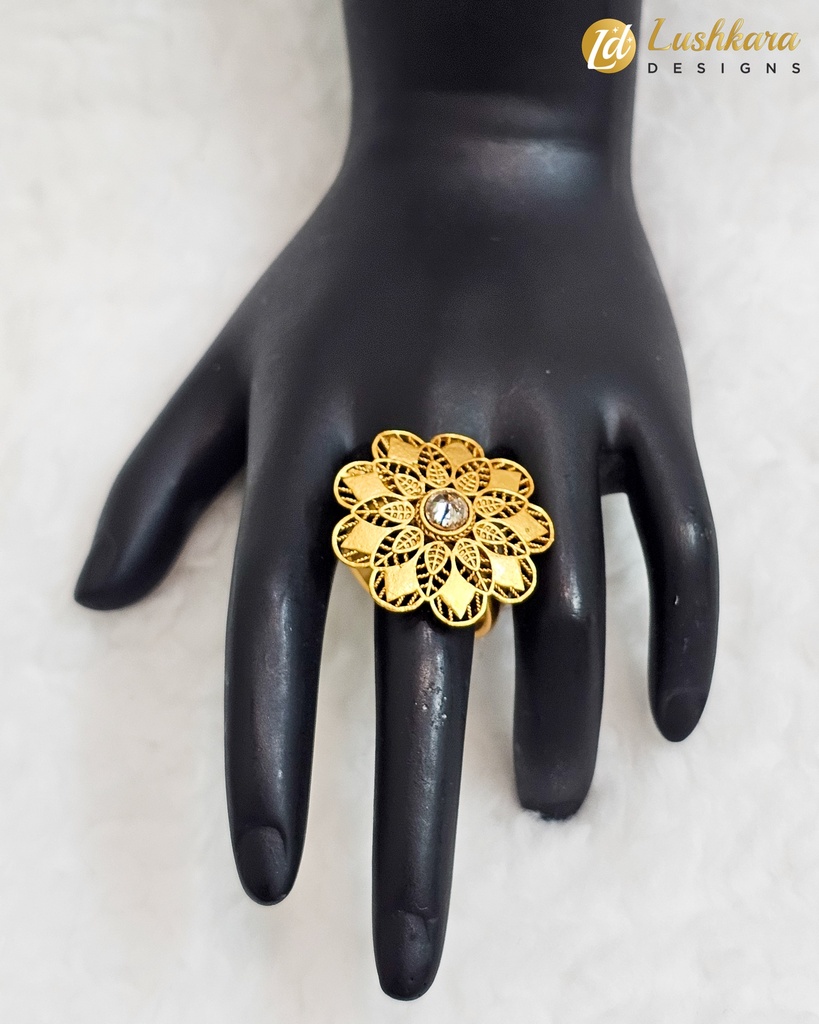 Lushkara Intricate Gold Floral Ring