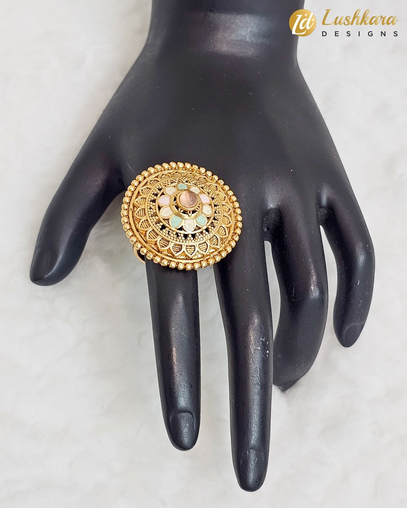 Lushkara Elegant Gold Filigree Gemstone Ring