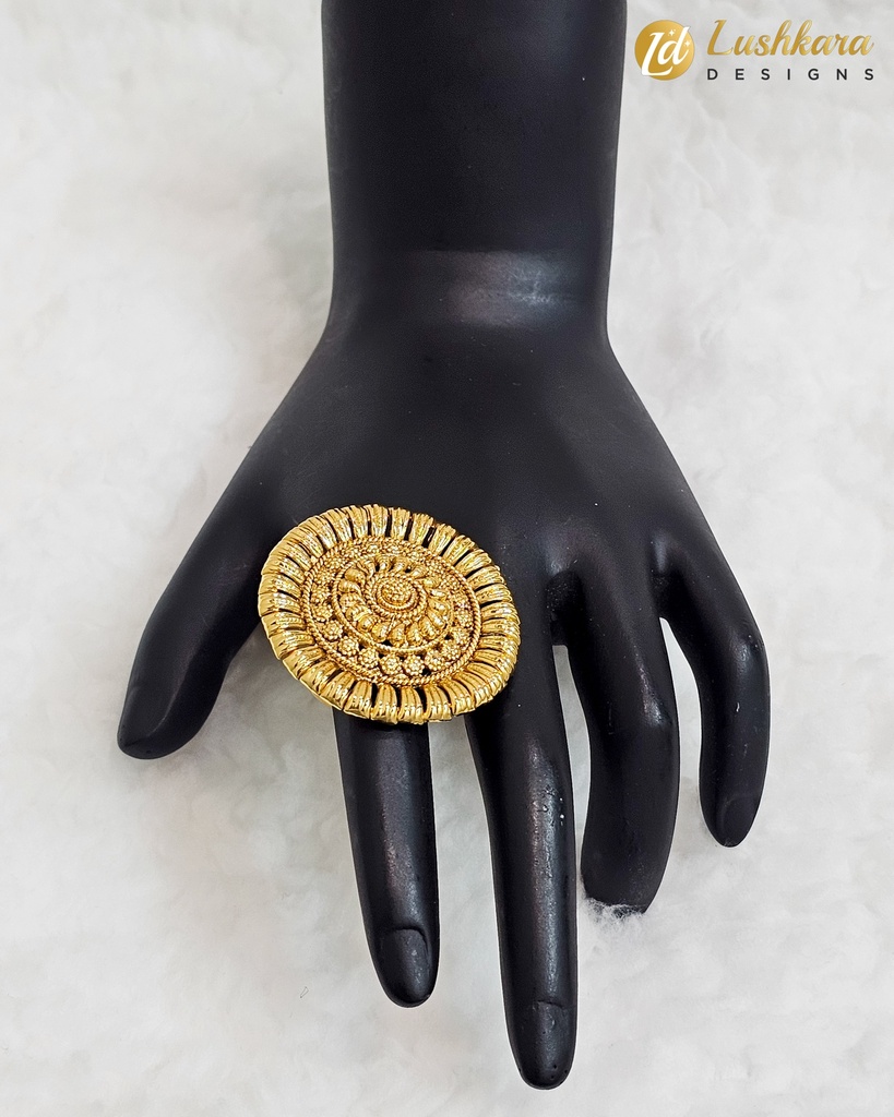 Lushkara Layered Gold Textured Statement Ring