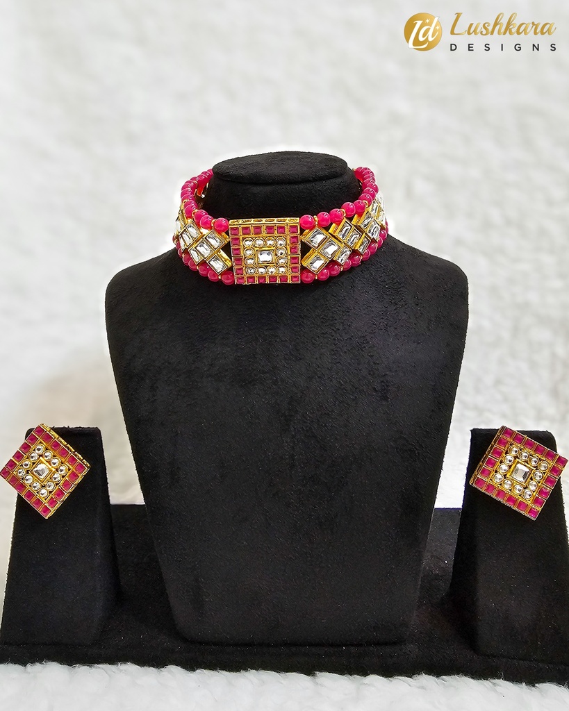 Lushkara Ruby Square Kundan Choker Set