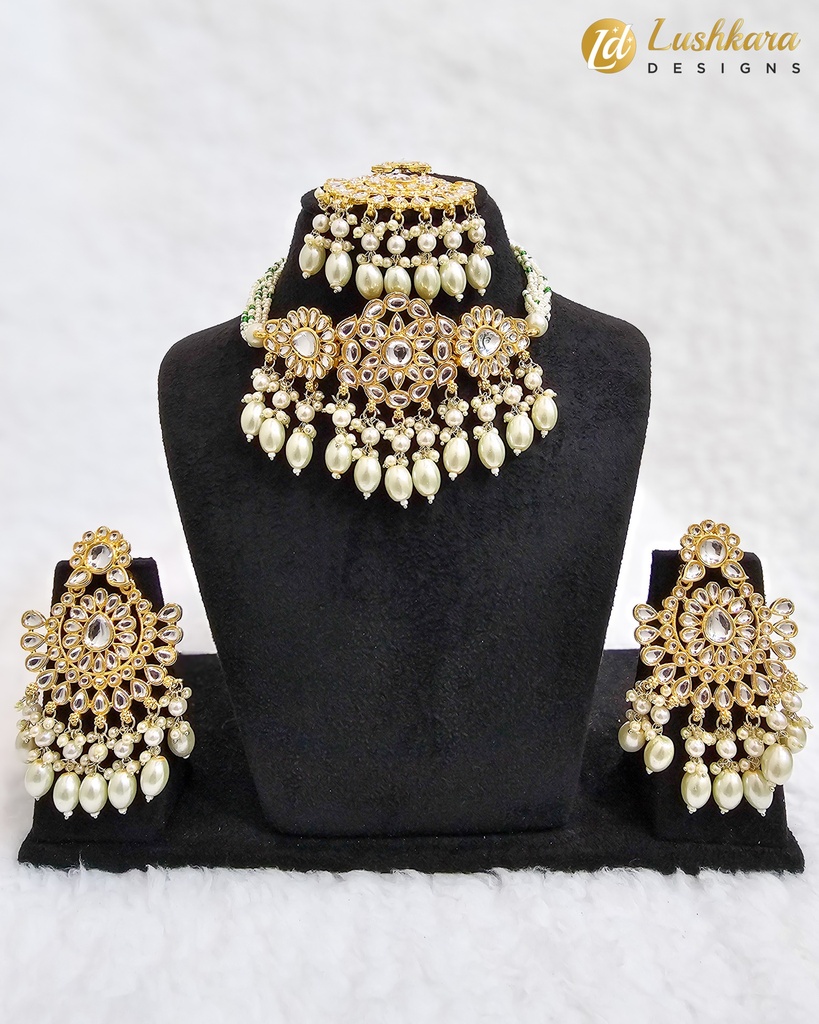 Lushkara Pearl Drop Kundan Choker Set