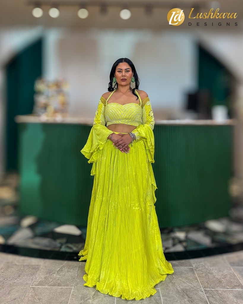 Lushkara Vibrant Neon Green Lehenga