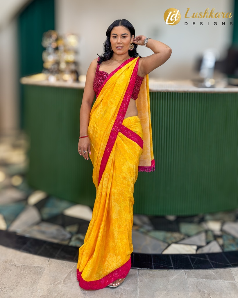 Lushkara Sunshine Yellow Saree