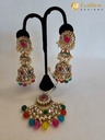 Lushkara Gold-Toned Jhumka Earrings with Vibrant Multicolor Beads and Maang Tikka Set