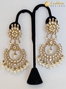 Lushkara Gold-Toned Kundan Jhumka Earrings with White Pearl Accents