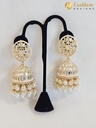 Lushkara Geometric Gold-Toned Jhumka Earrings with White Pearl Accents