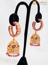 Lushkara  Gold-Toned Hoop Jhumka Earrings with Red Bead Accents