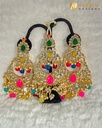 Lushkara Gold-Toned Kundan Earrings with Multicolor Beads and Maang Tikka Set