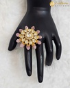 Lushkara Radiant Clear and Pink Floral Ring