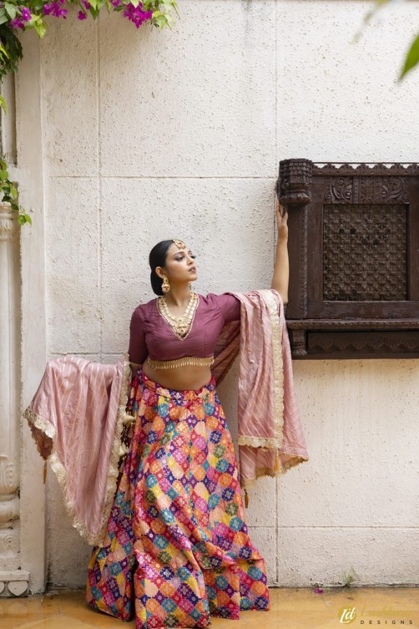 Lushkara Banarasi Silk Lehenga Russsian Silk Blouse and Dupatta with Heavy Laces & Latkans (DARK) - Image 3