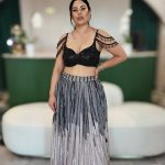 Lushkara Black Sequin Embellished Crop Top and Silver Ombre Skirt