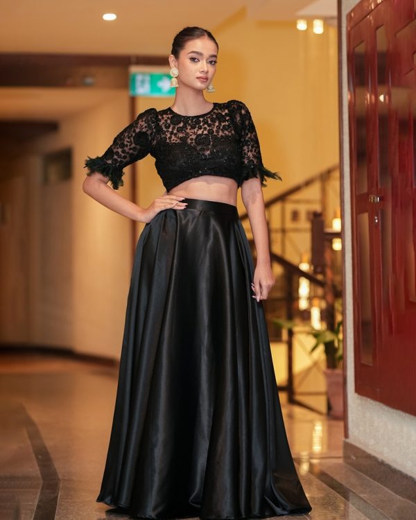 Lushkara Black Silk Lehenga with Heavy Sequin Indo Western Blouse - Image 2