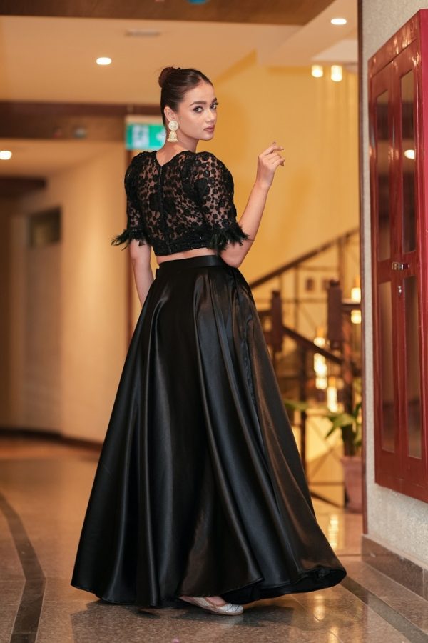 Lushkara Black Silk Lehenga with Heavy Sequin Indo Western Blouse - Image 3