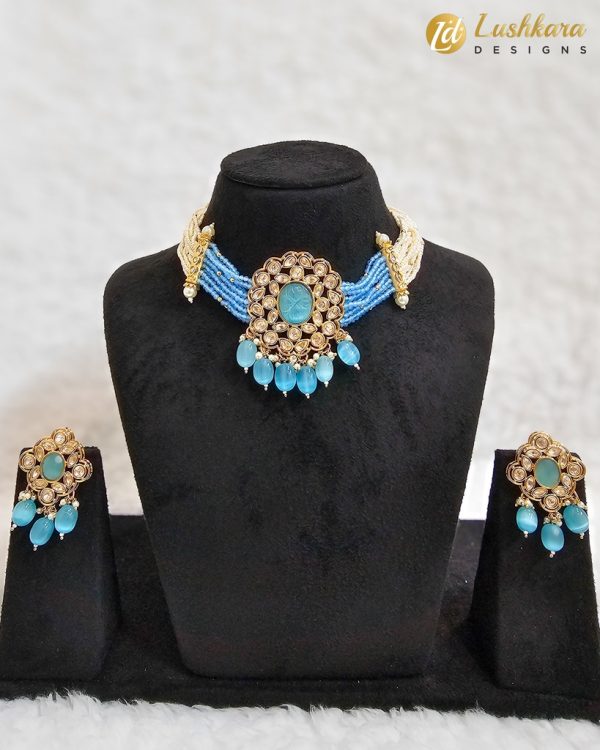 Lushkara Blue Elegance Kundan Choker Set