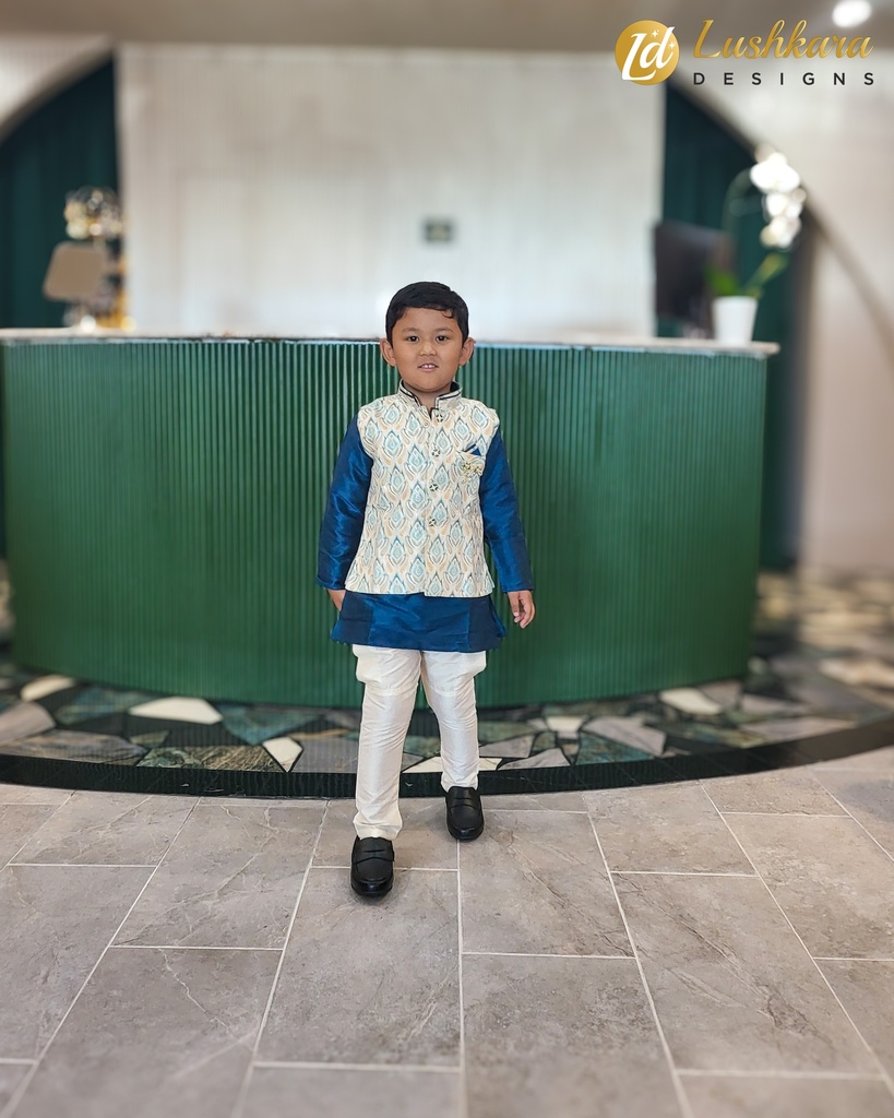 Lushkara Blue and White Kids’ Kurta Set