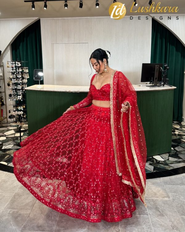 Lushkara Bridal Red Lehenga: Radiance in Tradition - Image 3